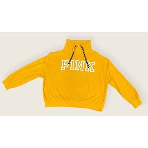 PINK VICTORIA SECRET Funnel Cowl Neck Pullover Sweatshirt M Yellow Big Logo